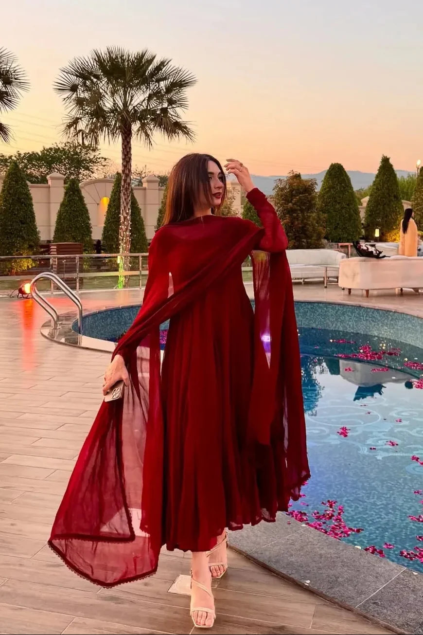 LONG SLEEVE MEHROON MAXI