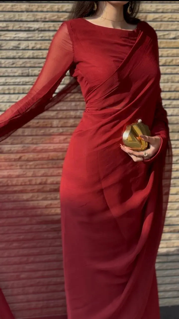 MEHROON CHIFFON SAREE