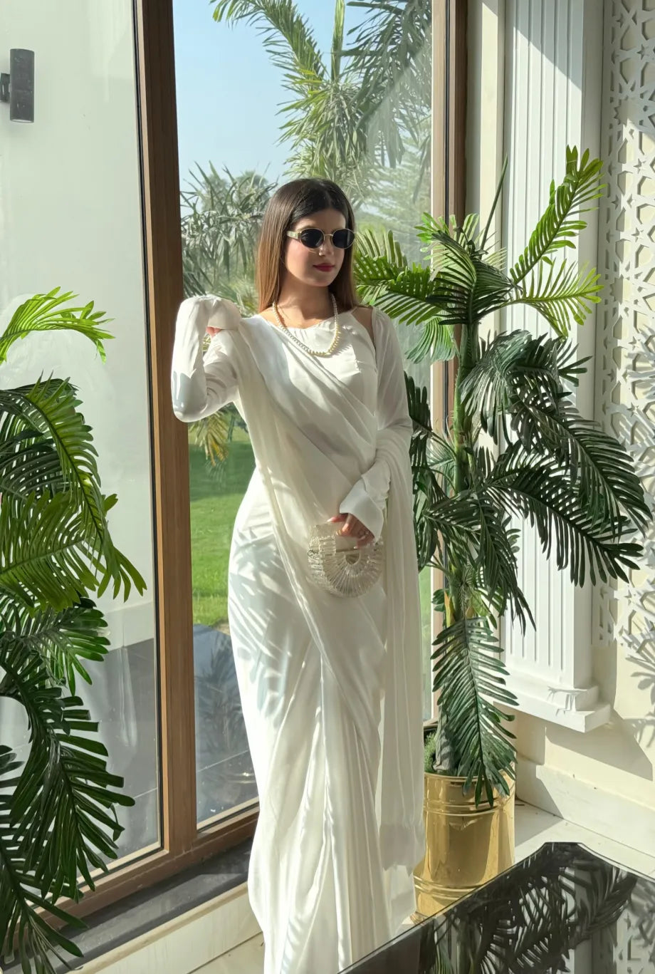 WHITE SILK SAREE